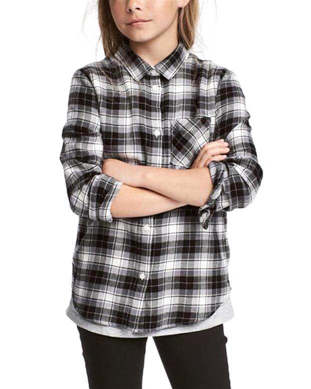 شومیز دخترانه طوسی مشکی چهارخانه H&M